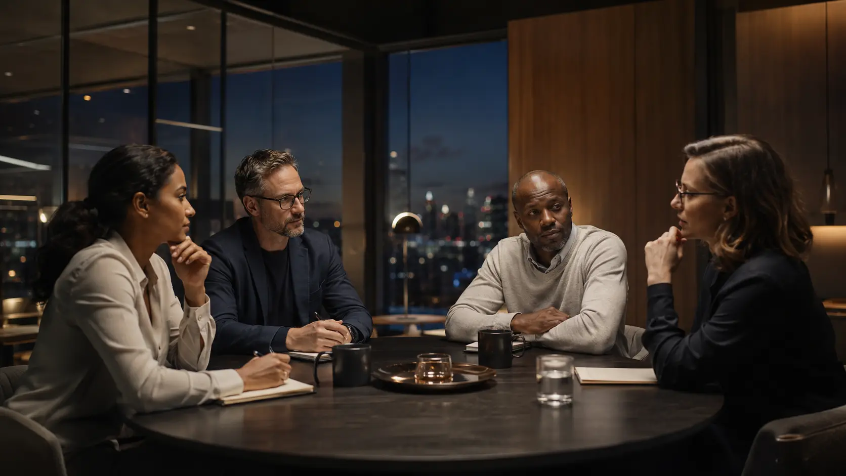 A buying committee in conversation around a table